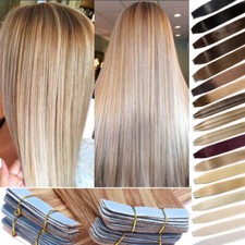 Russian REMY Tape In Skin Weft Real Human Hair Extensions THICK-Glue 60pcs 18"