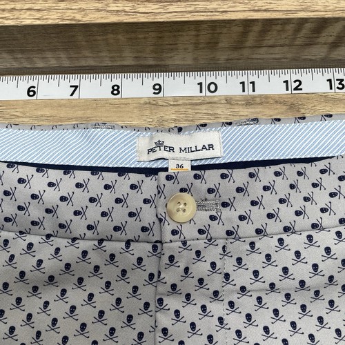 Peter Millar Performance Golf Shorts Men 36 Gray 9" Inseam Blue Skull Print EUC - Picture 5 of 6