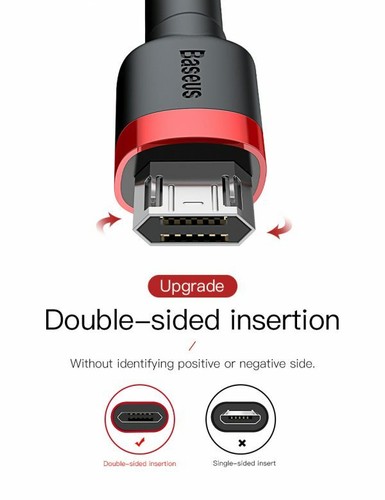 Baseus USB to Micro Male Double-Sided Fast Charging Braided Cable in Red 0.5m - Picture 5 of 6
