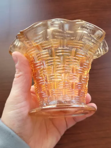 Awesome Marigold Dugan Carnival Glass Big Basketweave Vase or  Fruit Bowl Base