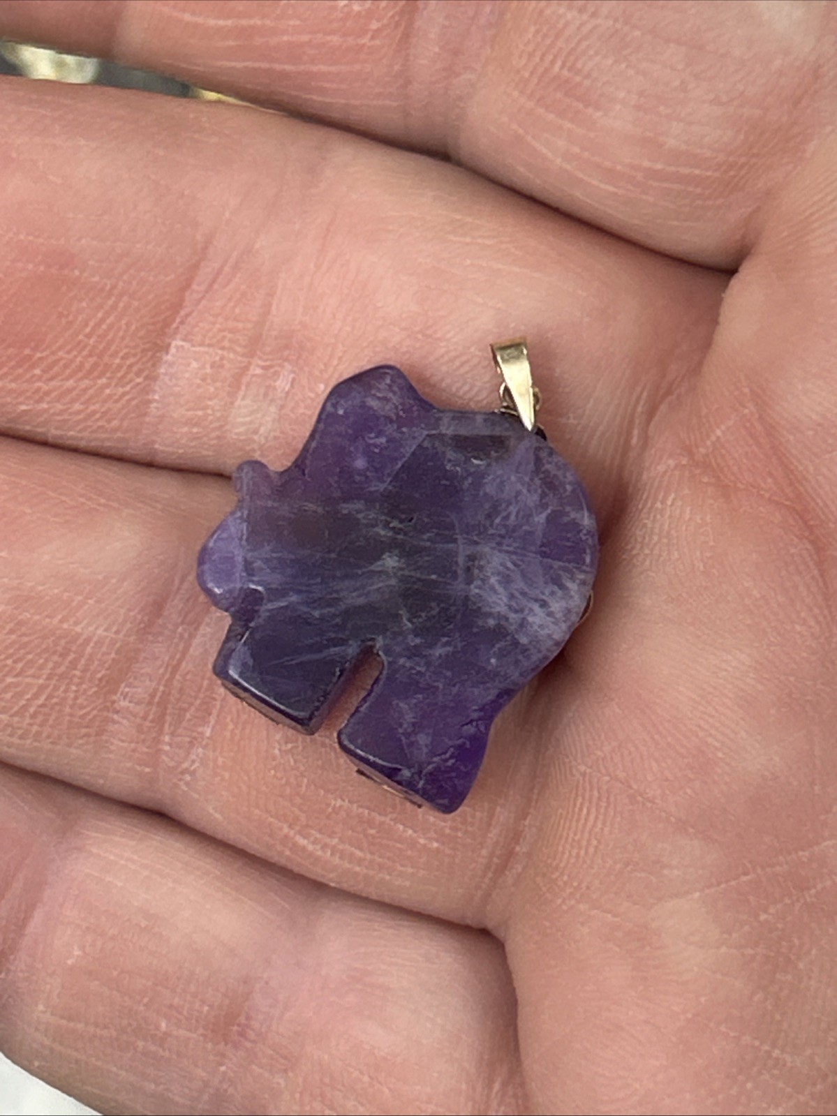 Solid 14k Yellow Gold Amethyst Ruby Elephant Pend… - image 5