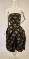 VINTAGE 1950  S METALLIC GOLD LAME  BROWN BROCADE SLEEVELESS COCKTAIL DRESS SET