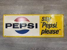 Original Vintage 1965 Pepsi “Say Pepsi, Please” Embossed Metal Advertising Sign
