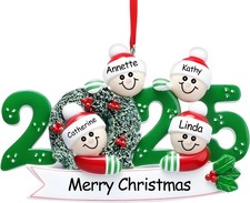 2025 Personalized Christmas Ornaments Family of 4 - Custom Handcrafted Resin Wre