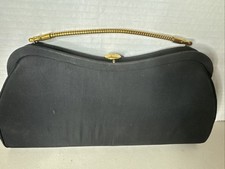 Vintage TTL USA Black Clutch Hand Bag Gold Snap Closure Purse Retro Snake Chain