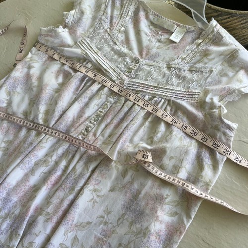 Camicia da notte vintage Eileen West cotone ricamato pizzo orlo pastello floreale taglia L - Foto 6 di 9