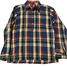 Vintage 70’s RICHMAN BROTHERS Plaid Wool Button Shirt  XL Multicolor Red Blue