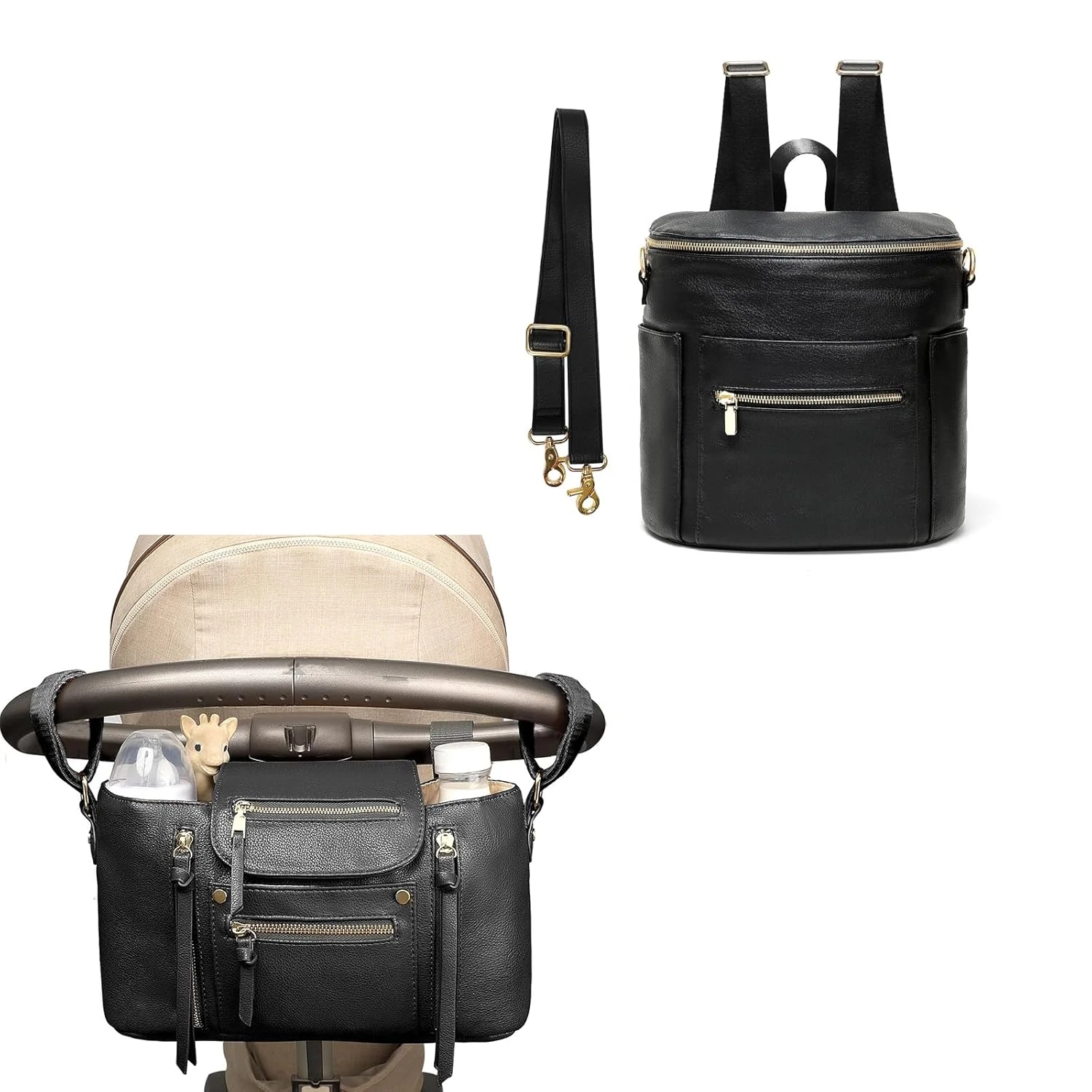 Stylish Mini Diaper Bag Backpack with Changing Pad & Stroller Organizer