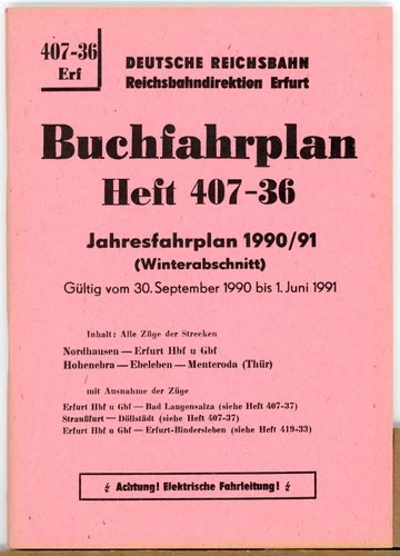 Book timetable 407-36 Erf/30.09.1990 - 01.06.1991 Erfurt