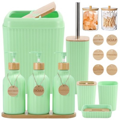 Green Bathroom Accessories Set 17PCS Bathroom Set with Trash Can 3PCS Lotion ...