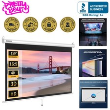 150'' Matte White Pull Down Projector Screen - 3D Ready with Dust-Proof Design
