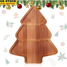 Christmas Tree Shaped Bamboo Serving Board Festive Snack Tray Party Decor New