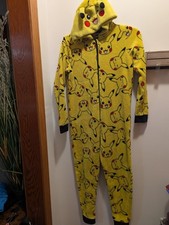 Pokemon Youth Medium One Piece Full Zip Hooded Fleece Yellow Pajamas