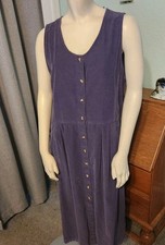 Vtg Eddie Bauer Purple Corduroy Drop Waist Midi Dress Pockets SZ M Prairie Mom