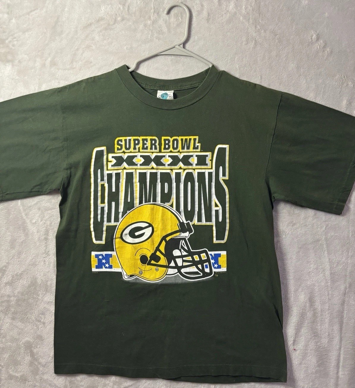 Vintage Green Bay Packers Super Bowl XXXI Champions T Shirt Large Green 1997