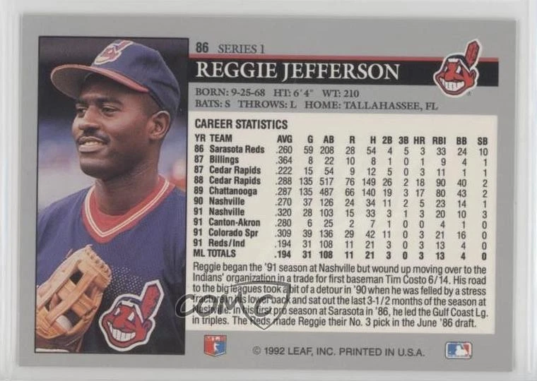 1992 Leaf 2014 Leaf Memories Buyback Gold /5 Reggie Jefferson #86 - Image 2 of 2