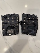 Fingerless Studded Leather Gloves Men Black Small