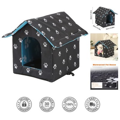 Weatherproof Insulated Outdoor Cat House with Transparent Curtain - Black