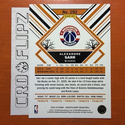 2024-25 Panini Haunted Hoops Alexandre Sarr Tribute RC ORANGE