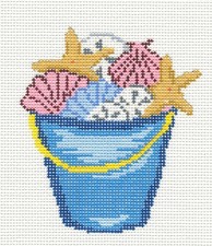 Blue Summer Beach Bucket  Shells 13 Mesh HP Needlepoint Canvas Needle Crossings