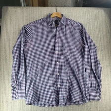 Hugo Boss Shirt Mens Large Purple Blue White Plaid Button Down Regular Fit Dress