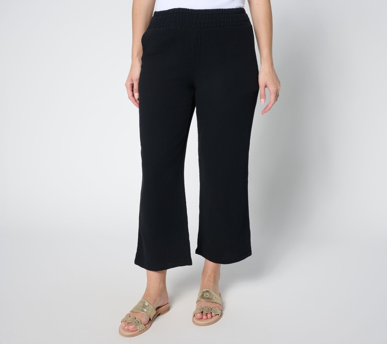 Belle by Kim Gravel Women's Pants Sz XL 100% Cotton Gauze Cropped Black A688212