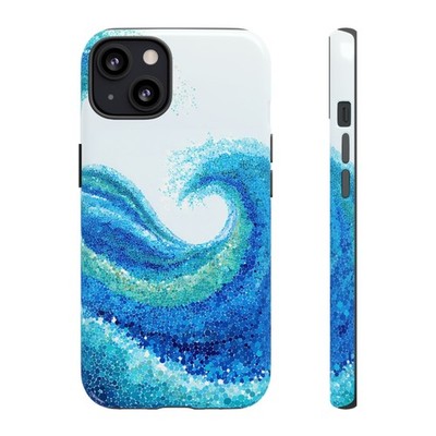 Blue Wave Abstract Dot Mosaic Slim Tough Wireless Case for iPhone Samsung Pixel