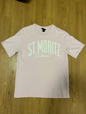 H&M St. Moritz Retreat Graphic Tee Men's Small Relaxed Fit Pink T-Shirt
