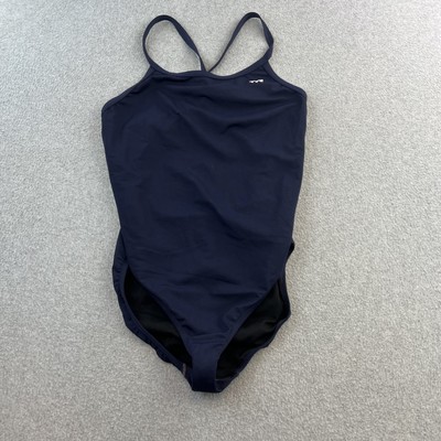 TYR One Piece Swimsuit Women s 3XL 40 Navy Blue Polyester Swimwear Crossback