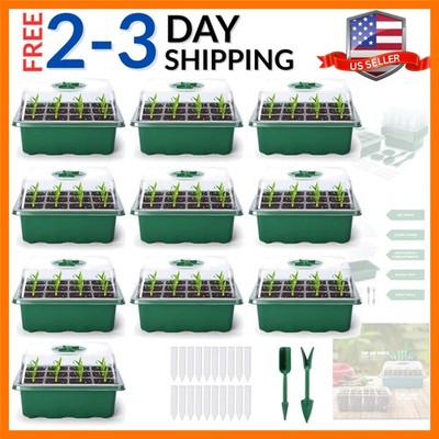 10-Pack Seed Starter Kit Seedling Starter Tray 12 Cells Humidity Adjustable P...