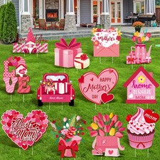 Elegant Mother's Day Yard Signs: Floral Lawn Decor with Stakes, 12-Piece Set