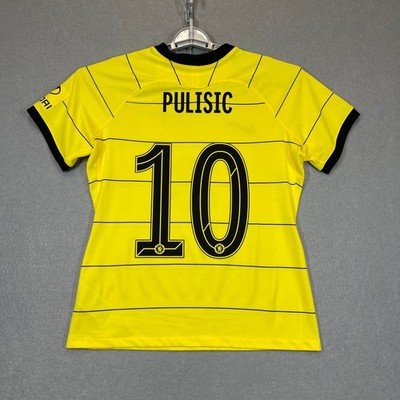 Chelsea FC Jersey Womens Large Yellow Black #22 Christian Pulisic Nike Away Kit