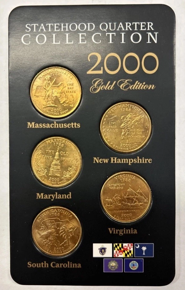 2000 P 24 K GOLD STATE COMMEMORATIVE QUARTERS - 5 Coins - Image 2 of 2