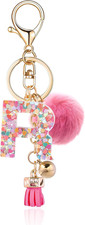 Resin Alphabet Initial Letter Keychain Keyring for Women Purse Handbags With Fur