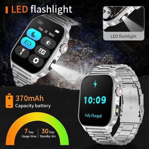 Smart Watch for Men 2.01 HD Screen Health Fitness Tracker Heart Rate Waterproof