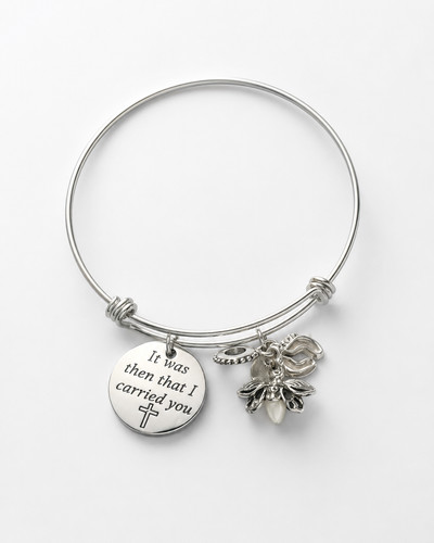 Firefly Charm Bangle Bracelet Silver Charms Baby Feet Cross Footprints Faith