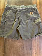 Vintage large patch Carhartt Men's Brown Canvas Work Shorts Cotton Size 38