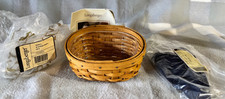 Small Longaberger Basket 5-1/2 Inches Tilted Top 2005, w/ protector & fabric
