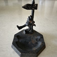 Vintage Cast Iron Ashtray Drunk Man Leaning Against A Street Sign Made In USA