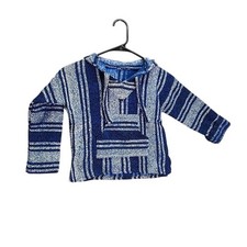 Mexican Sweater BAJA Kids Size 6 Unisex Hoodie Girls Blue Wool Toddler Pullover