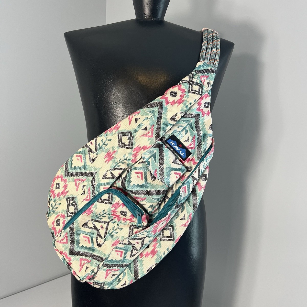 Kavu Rope Sling Bag Backpack Blue Pink Southwest Aztec 