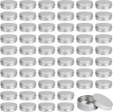 60 Pack Tins, 2Oz Metal Round Tins, Aluminum Tin Cans Containers with Screw L...