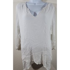 Karen Kane White Crinkled Layered Top 2X Lightweight Flowy Boho Roll Tab Sleeve