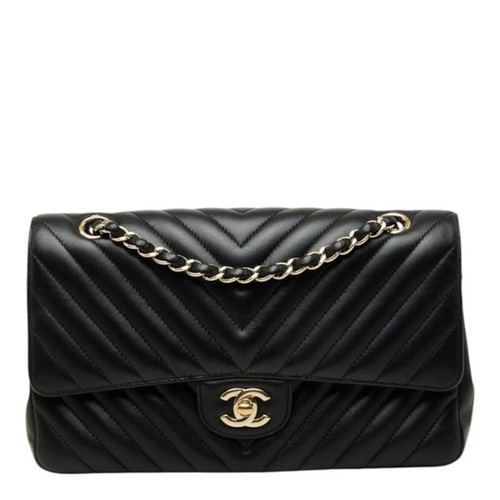 Chanel Chevron V Stitch Coco Mark Double Flap Chain Shoulder Bag Lambskin 501411