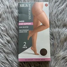 Silk Impressions High Support Sheer Tights Womens Size Medium Coffee Bean