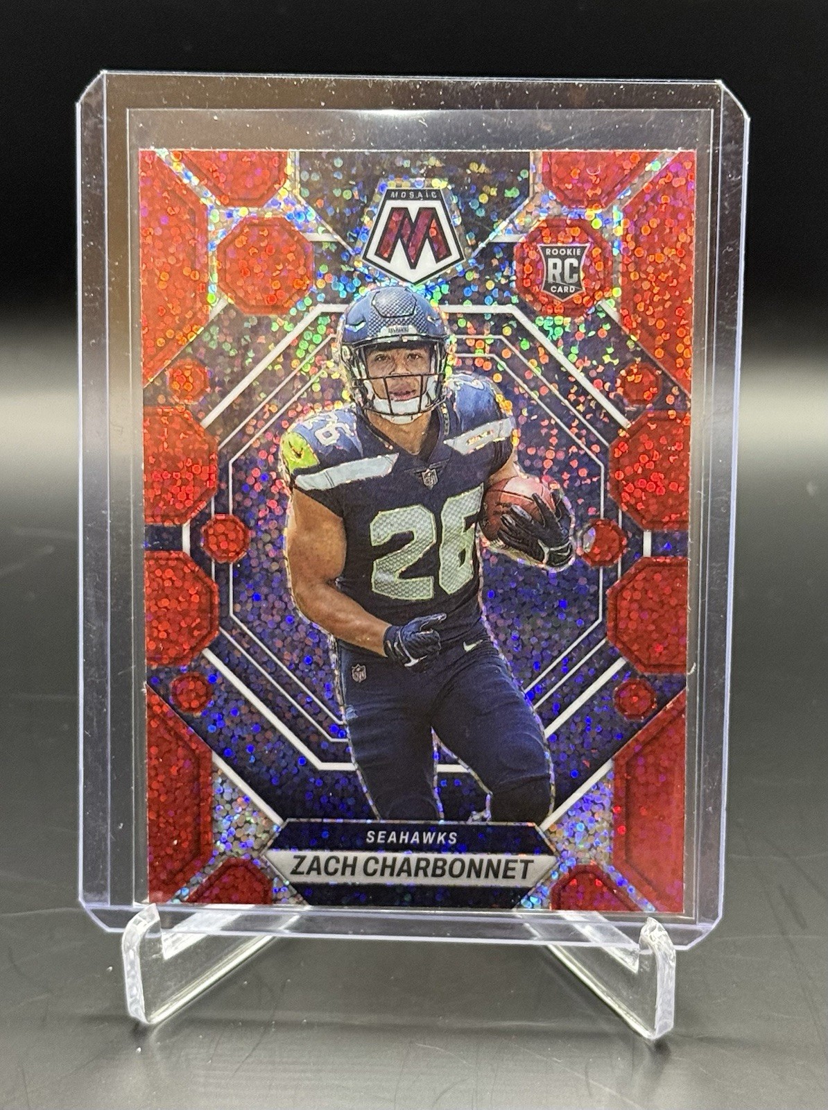 2023 Mosaic Red Sparkle Prizm Zach Charbonnet RC - Seattle Seahawks #379