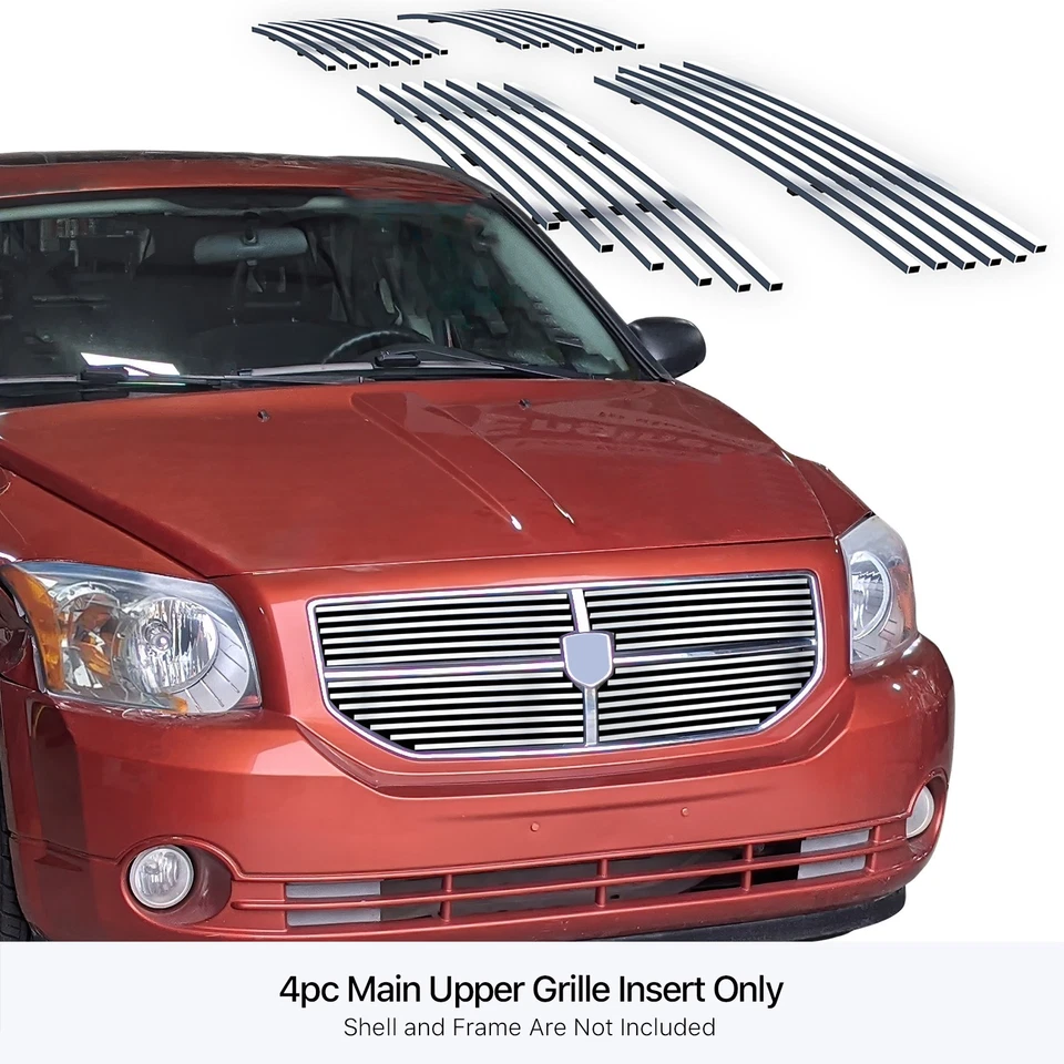 Compatível com 06-12 Dodge Caliber principal superior aço inoxidável cromado grade de tarugo inserção - Imagem 3 de 4