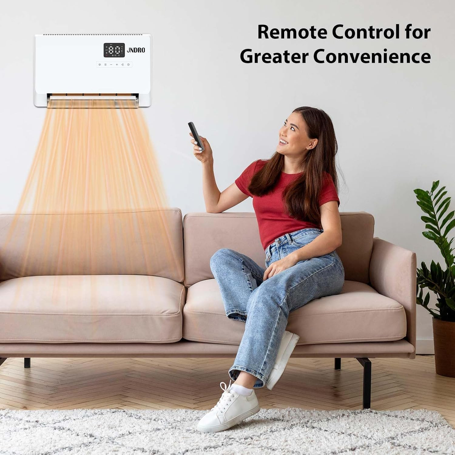 Wall-Mounted Space Heater with ECO Thermostat and Remote Control, LED Display, 6