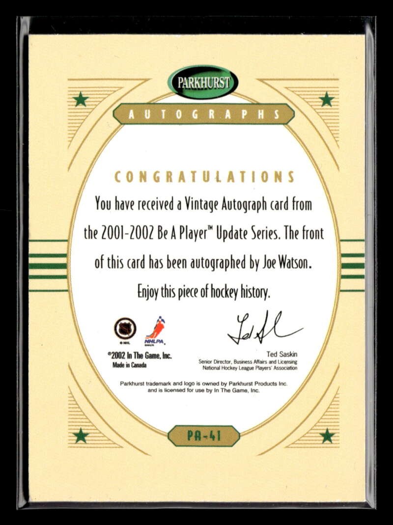 2001-02 Parkhurst Joe Watson Autograph Auto Philadelphia Flyers Y3916