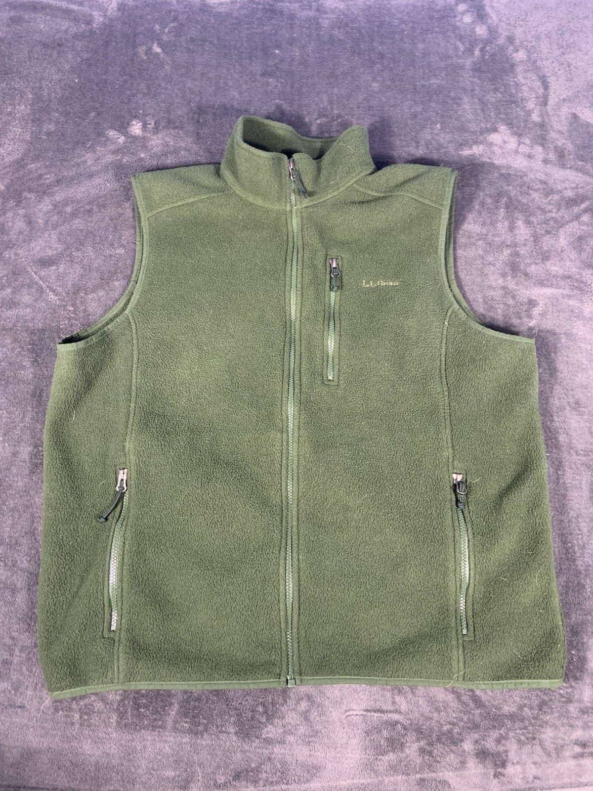 L.L. Bean Vest Mens XL Green Fleece Full Zip Pockets Polartec Outdoor Hiking